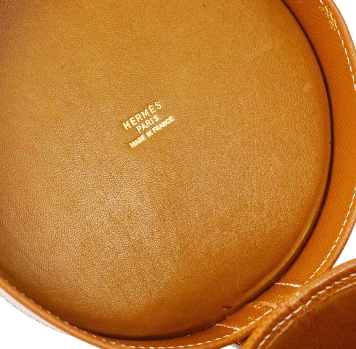 Women's Hermes Cognac Leather Gold Canteen Canister Small Mini Shoulder  Carryall Bag
