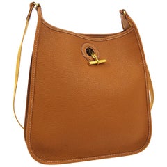 Hermes Cognac Leather Gold Canvas Carryall Vespa Shoulder Crossbody Bag in Box