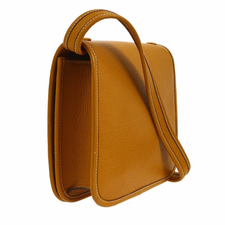 Hermes Cognac Leather Gold Crossbody Holdall Shoulder Flap Bag at 1stDibs