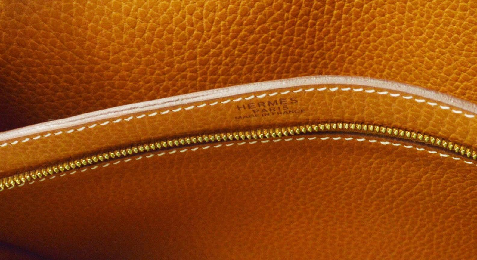 Hermes Cognac Leather Gold Envelope Evening Flap Wristlet Clutch Bag  3