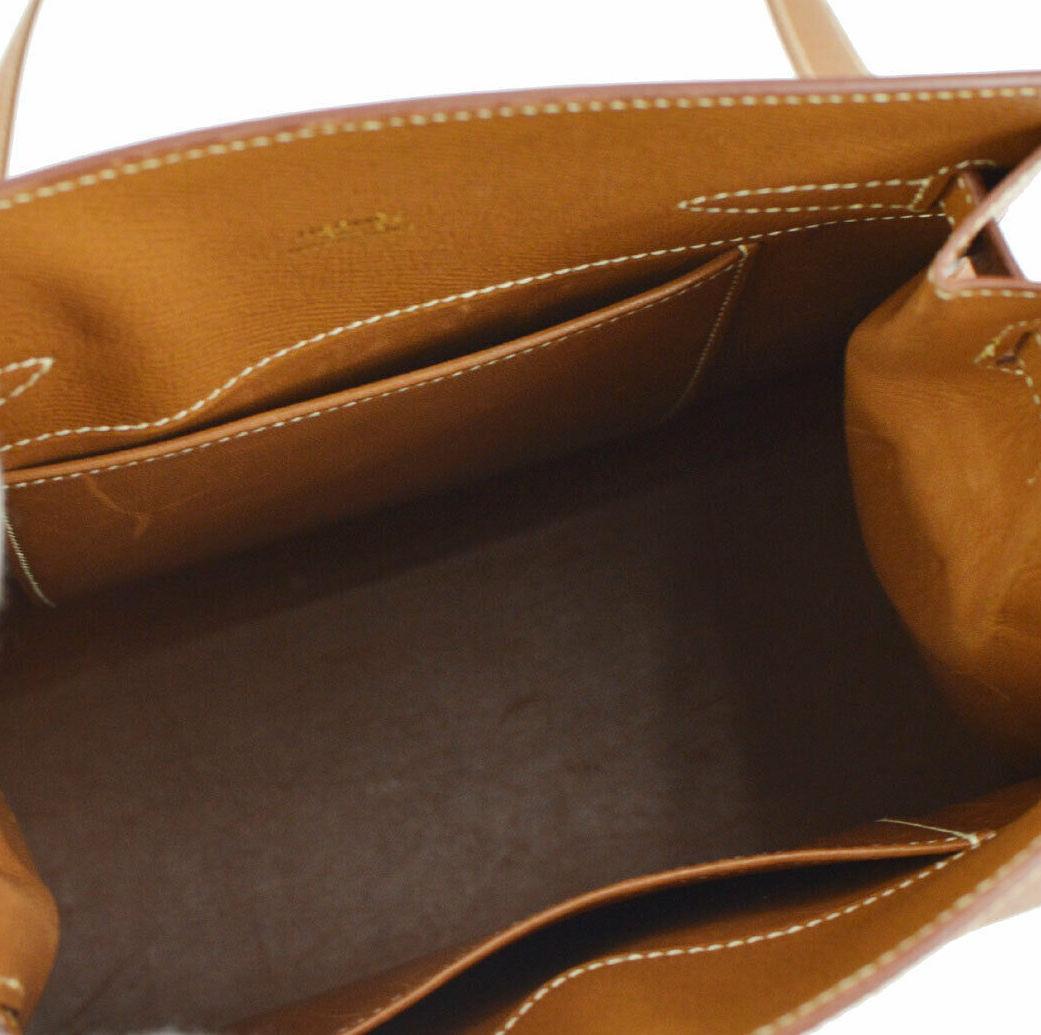 Hermes Cognac Leather Gold Hardware Travel Single Shoulder Large Carryall Bag 2