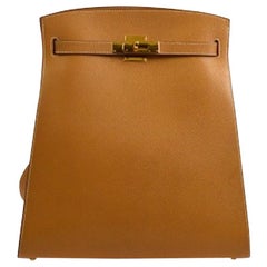 Hermes Cognac Leather Gold Kelly Travel Single Shoulder Large Carryall Bag