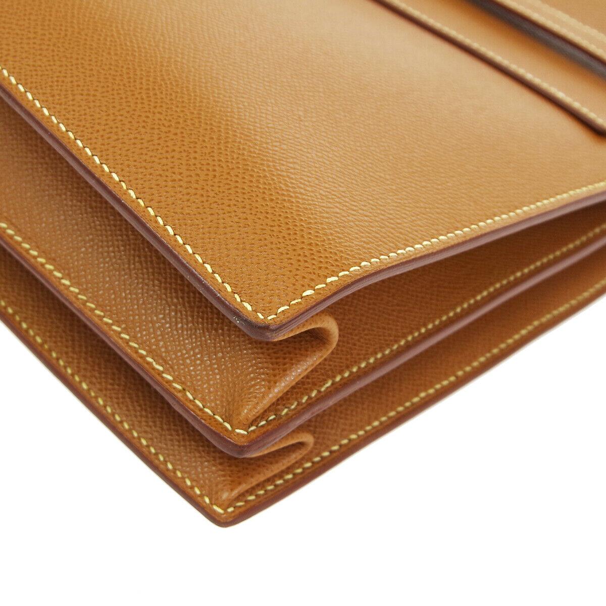 Brown Hermes Cognac Leather Gold Men's Handle Satchel Business Travel Briefcase Bag