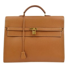 Hermes Cognac Leather Gold Men's Handle Satchel Business Travel Briefcase Bag