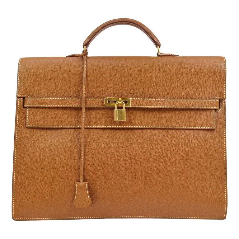 Hermes Cognac Leather Gold Men's Handle Satchel Business Travel Briefcase  Bag at 1stDibs