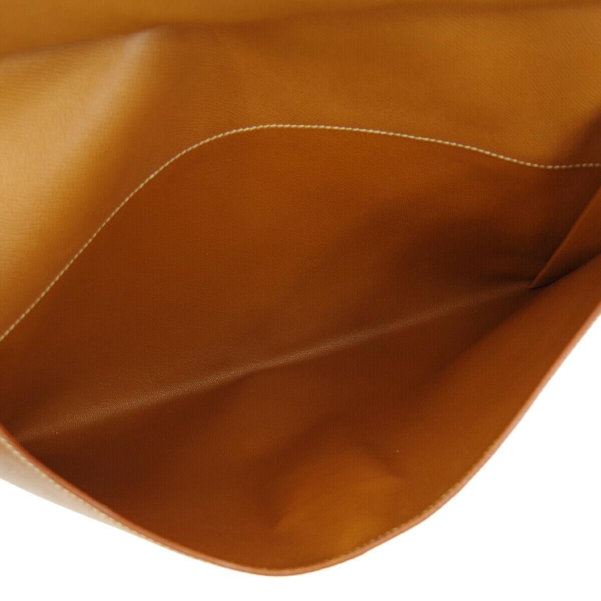 Hermes Cognac Leather Gold Men's Women's Attache Envelope Clutch Bag in Box 2