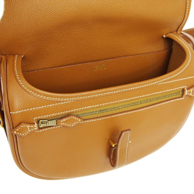 Hermes Cognac Leather Gold Small Saddle Crossbody Shoulder Flap Bag at