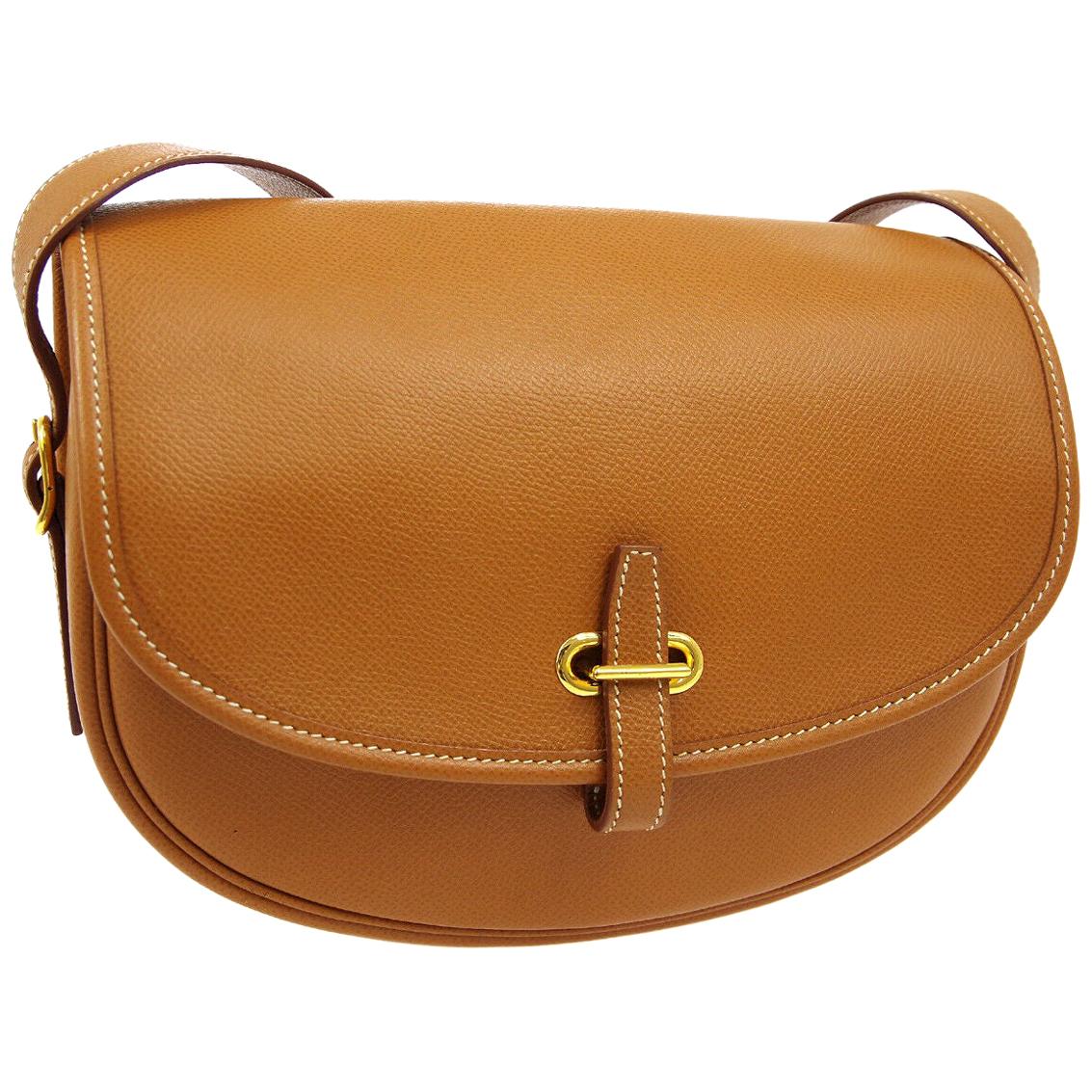 Hermes Cognac Leather Gold Small Saddle Crossbody Shoulder Flap Bag