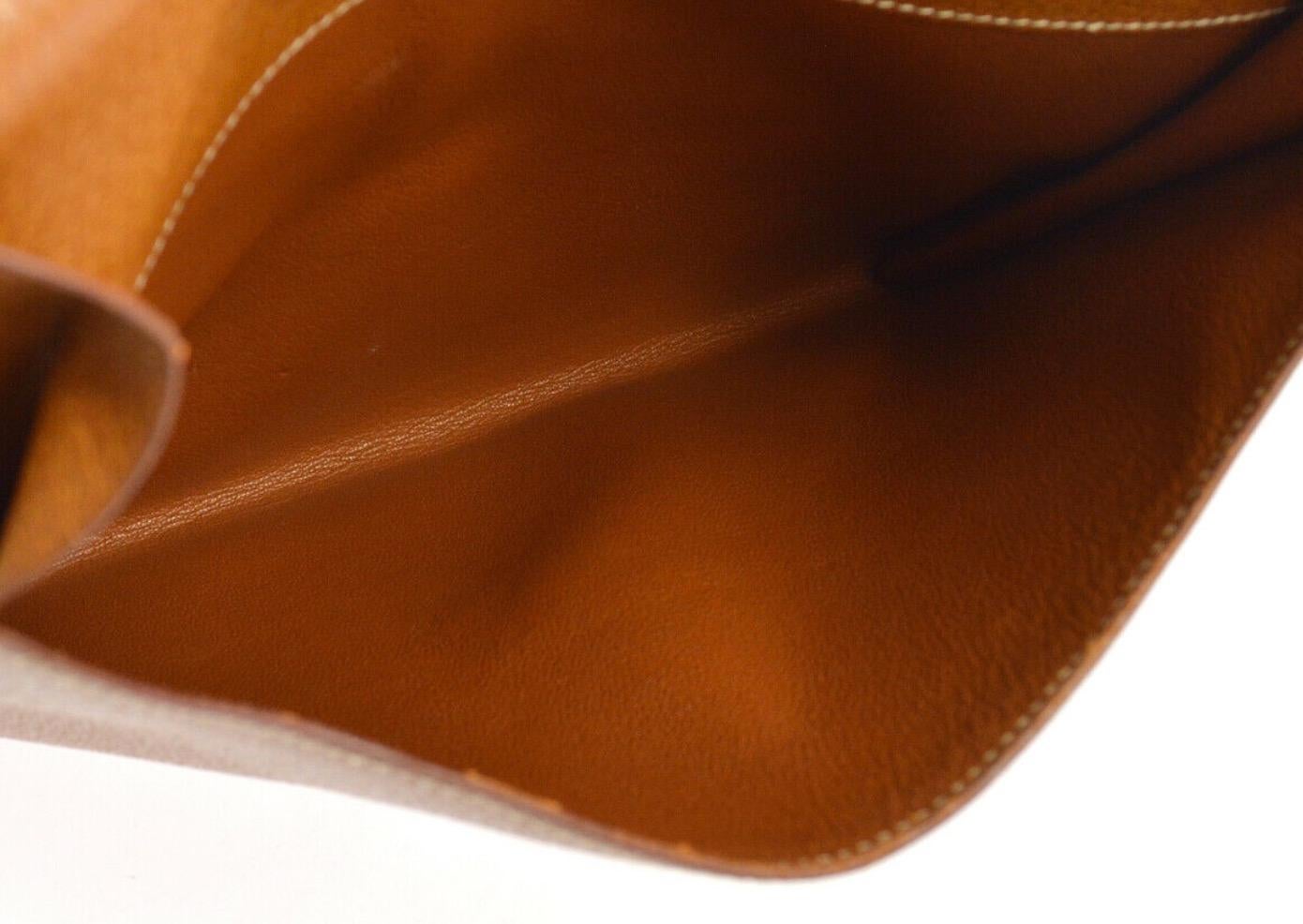 Brown Hermes Cognac Leather Gold Top Handle Evening Portfolio Men's Clutch Flap Bag