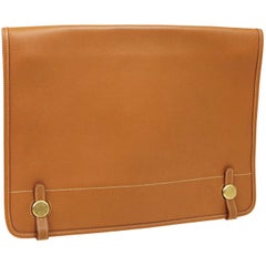 Hermes Cognac Leather Gold Top Handle Evening Portfolio Men's Clutch Flap Bag