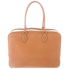 Hermes Cognac Leather Gold Top Handle Evening Satchel Carryall Tote Bag 