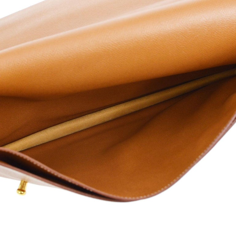 Hermes Cognac Leather Gold Top Handle Satchel Business Travel Briefcase Bag For Sale at 1stDibs