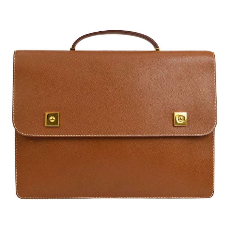 Hermes Cognac Leather Gold Top Handle Satchel Business Travel Briefcase Bag For Sale at 1stDibs