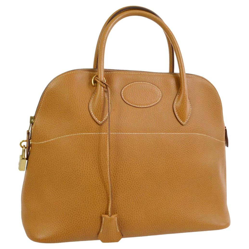 Hermes Cognac Leather Gold Top Handle Satchel Carryall Tote Shoulder Bag