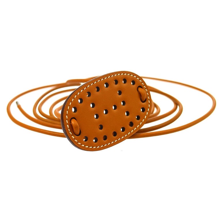 Hermes Cognac Leather &#39;H&#39; Buckle Long String Evening Waist Belt in Box For Sale at 1stdibs