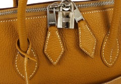 Hermes Cognac Leather Palladium Top Handle Satchel Carryall Tote Shoulder Bag