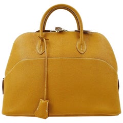 Vintage Hermes Cognac Leather Palladium Top Handle Satchel Carryall Tote Shoulder Bag