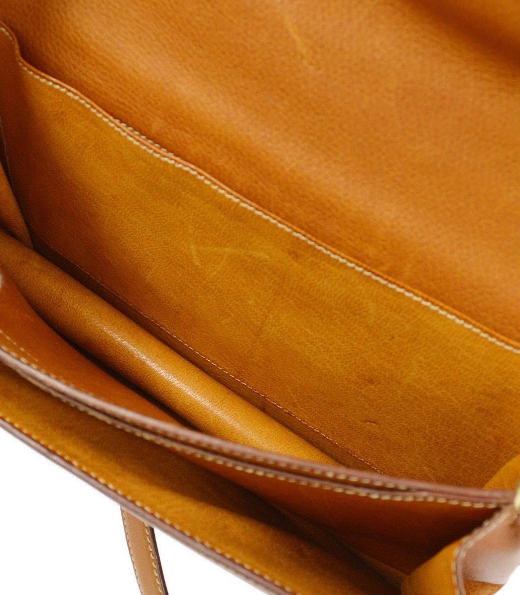 Hermes Cognac Leather Tan Canvas Gold Saddle Crossbody Shoulder Flap Bag 3
