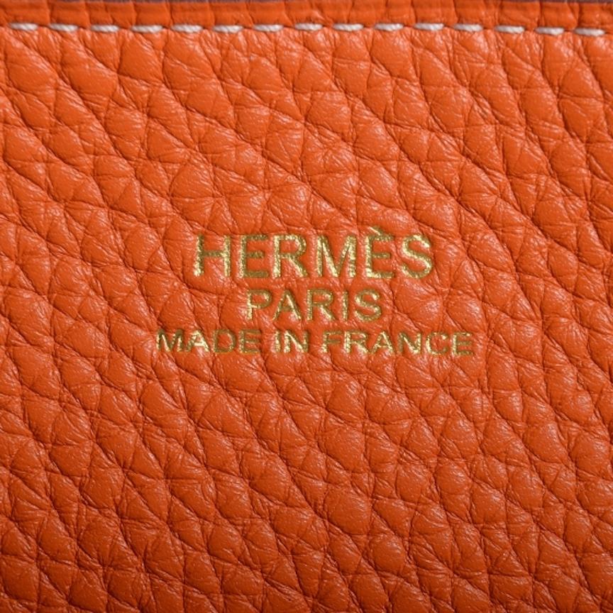  Hermes Cognac Orange Leather Reversible Carryall Travel Men's Women's Tote Bag 1