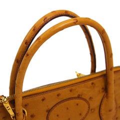 Hermes Cognac Ostrich Exotic Gold Top Handle Satchel Shoulder Tote Bag