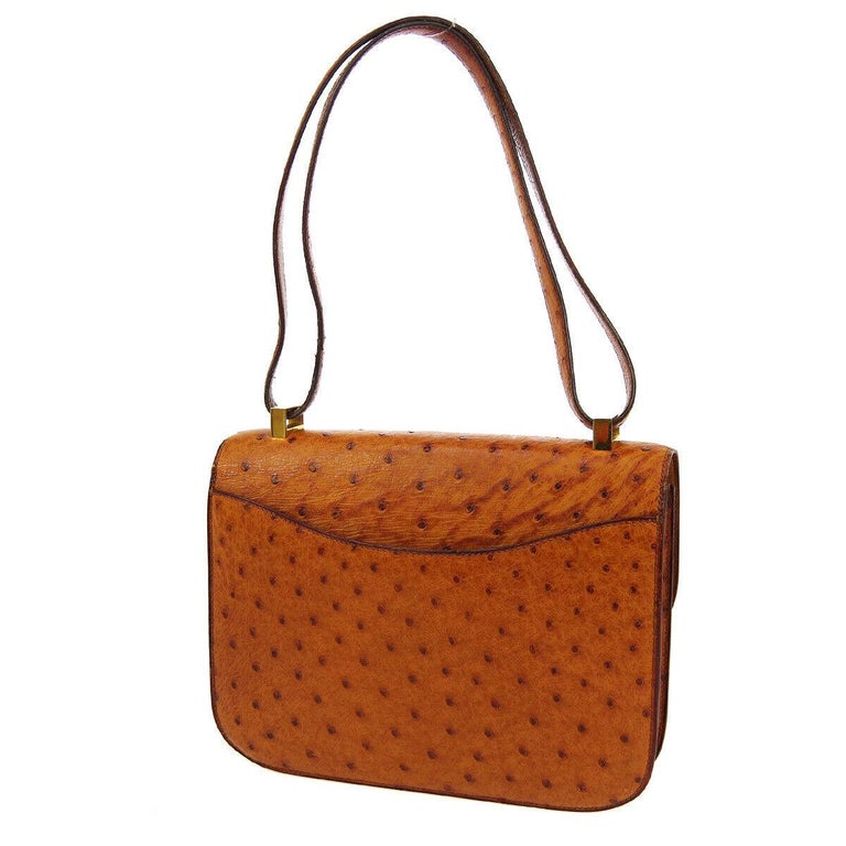 Ladies' Handbag Ostrich Leather Handles & Shoulder Strap Cognac & G -  jewelry - by owner - sale - craigslist