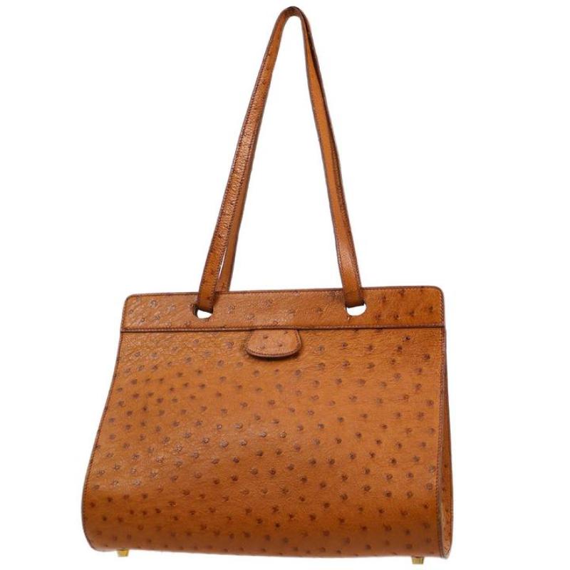 Marrone HERMES Cognac Tan Brown Struzzo Esotico Muzo Borsa a tracolla da sera in vendita