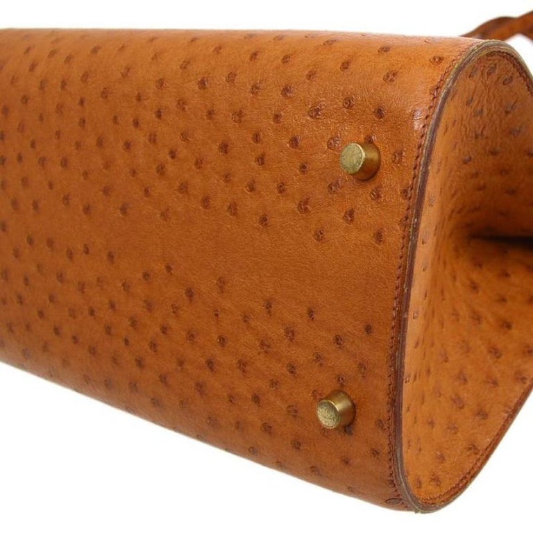 HERMES Cognac Tan Brown Ostrich Exotic Muzo Evening Carryall Shoulder Bag  For Sale at 1stDibs