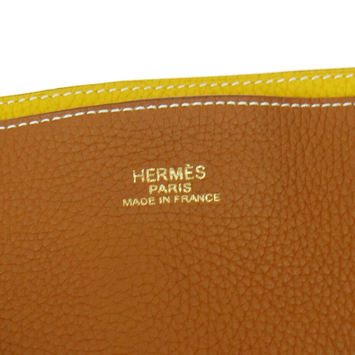  Hermes Cognac Yellow Leather Reversible Carryall Travel Men's Women's Tote Bag 3