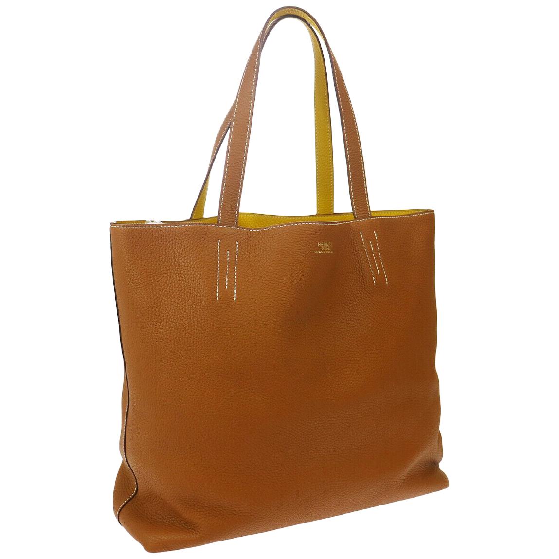 Hermes Cognac Yellow Leather Reversible Carryall Travel Men's Women's Tote Bag
