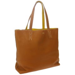 Hermes Cognac Yellow Leather Reversible Carryall Travel Men's Women's Tote Bag