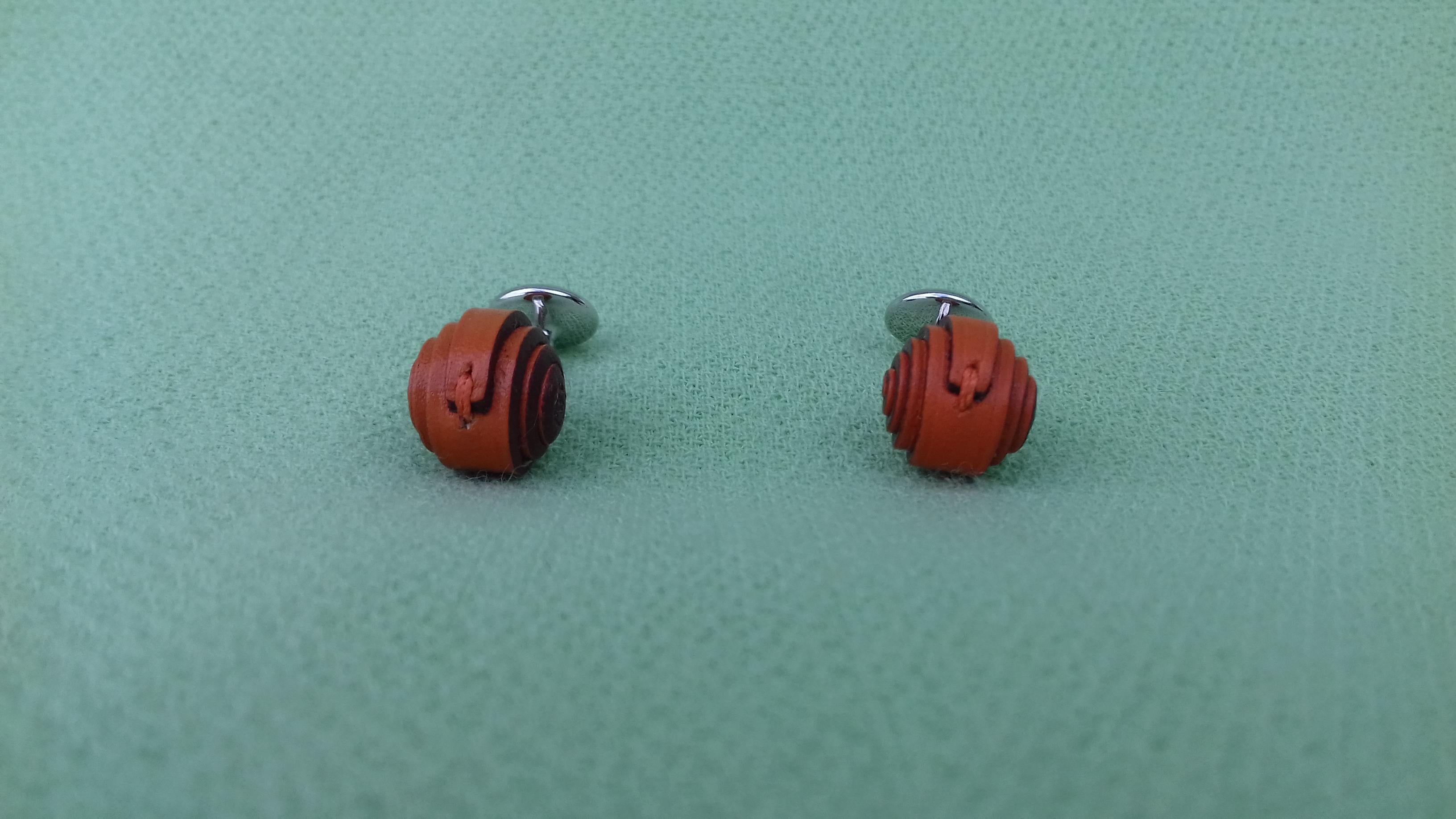 Hermès Coiled Leather and Sterling Silver Cuffs Button Snail Shaped Cufflinks  10