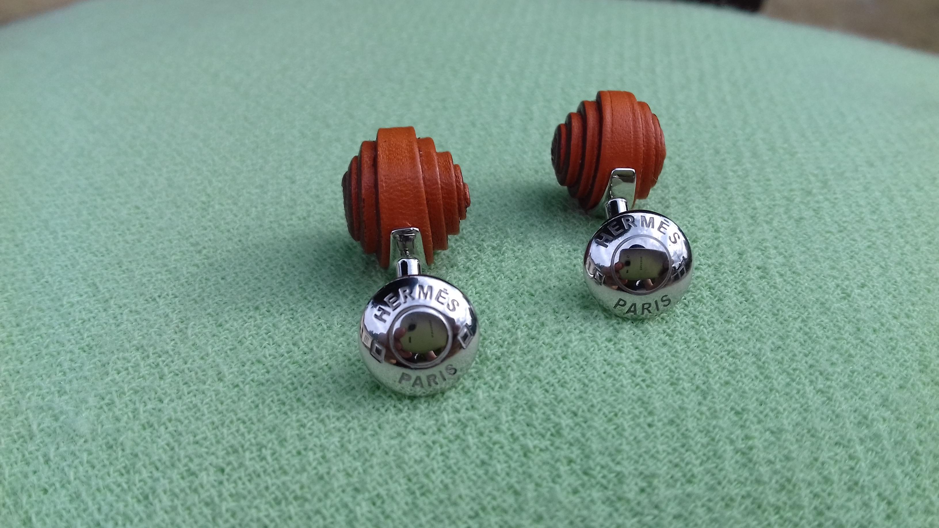 Hermès Coiled Leather and Sterling Silver Cuffs Button Snail Shaped Cufflinks  12