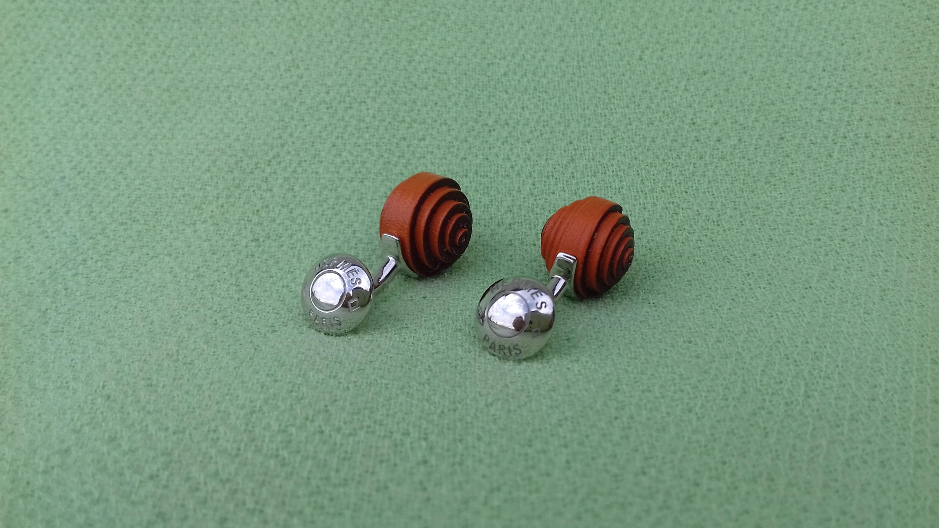 Hermès Coiled Leather and Sterling Silver Cuffs Button Snail Shaped Cufflinks  1