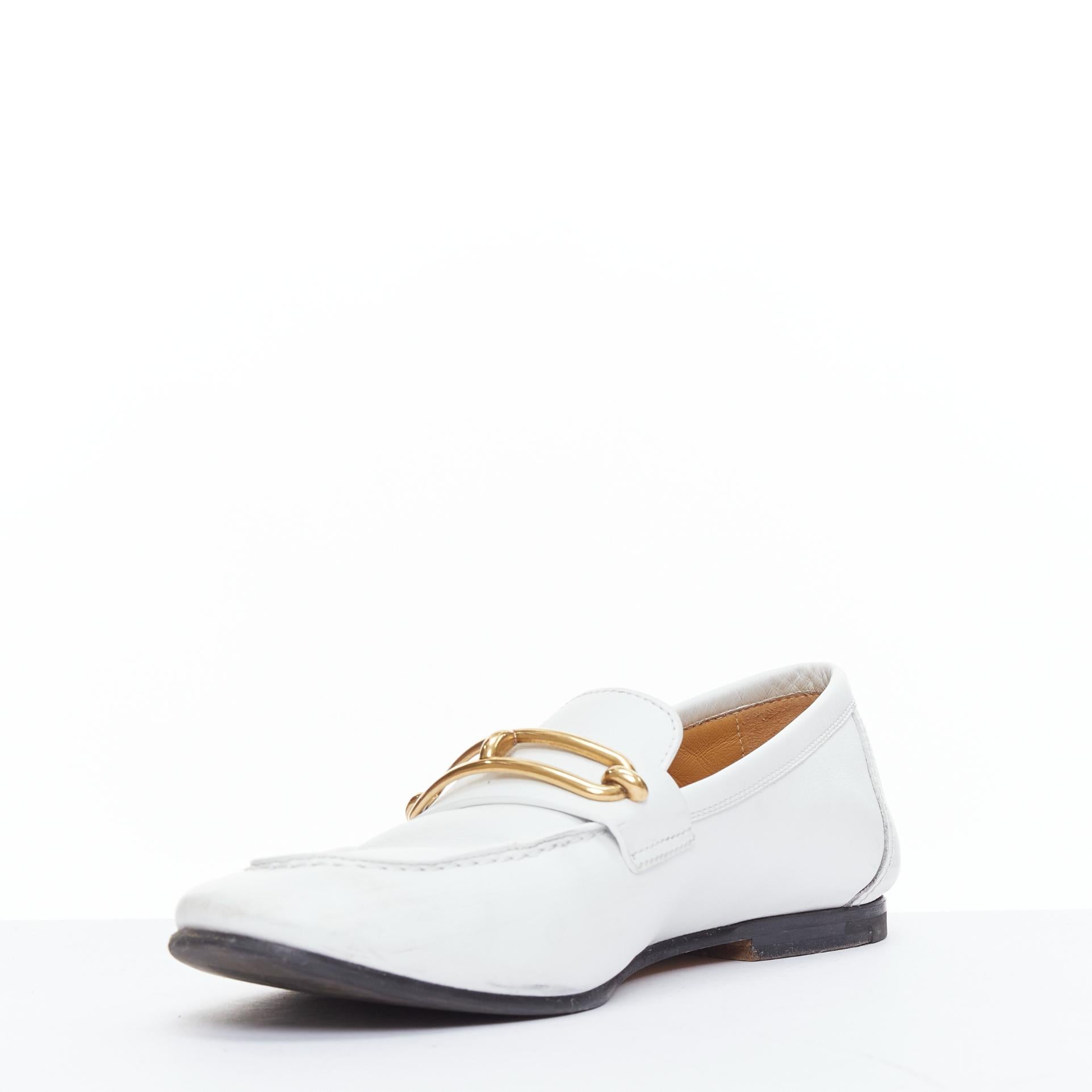 HERMES Colette white goat leather gold plated Roulis buckle loafers EU37 In Good Condition For Sale In Hong Kong, NT
