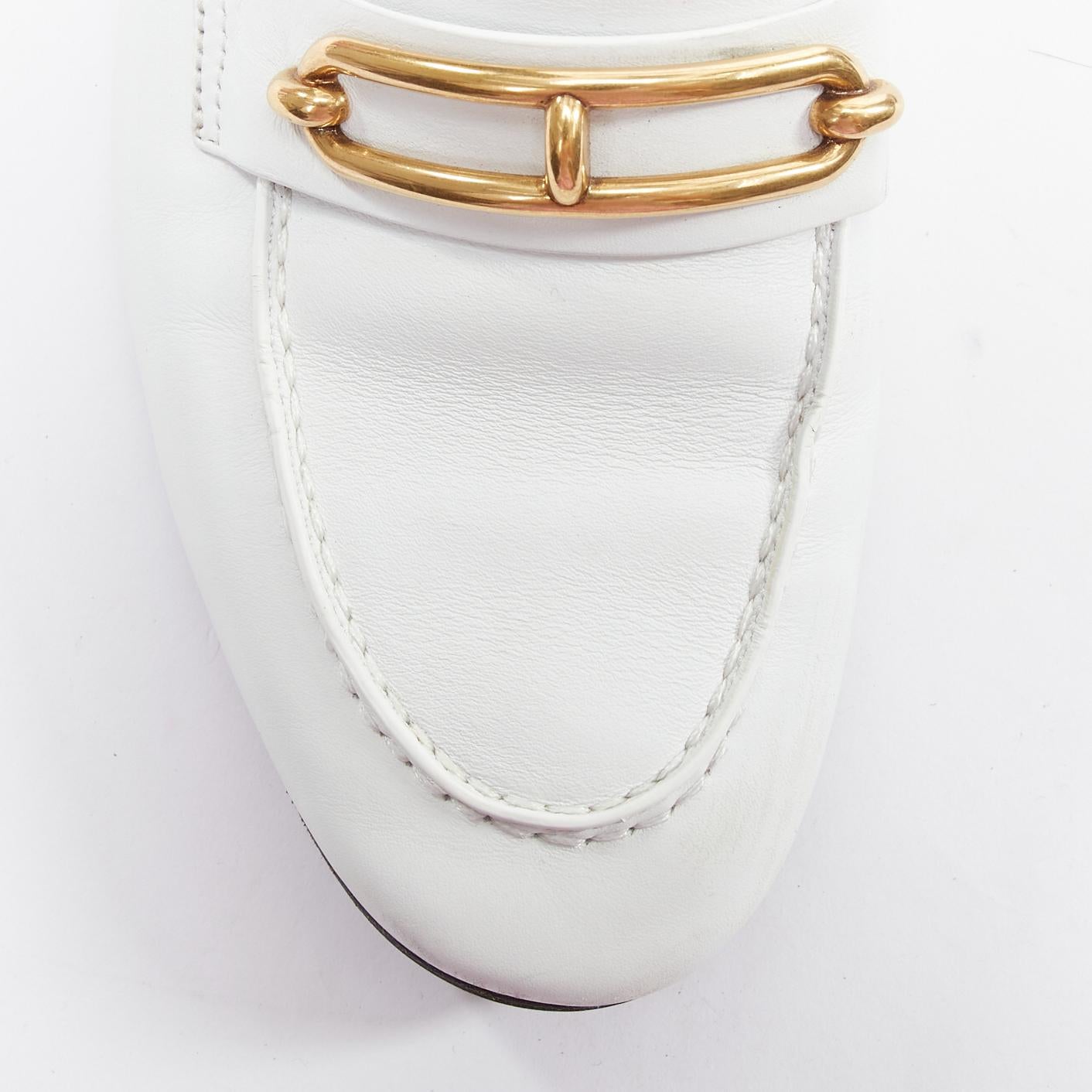 HERMES Colette white goat leather gold plated Roulis buckle loafers EU37 For Sale 1