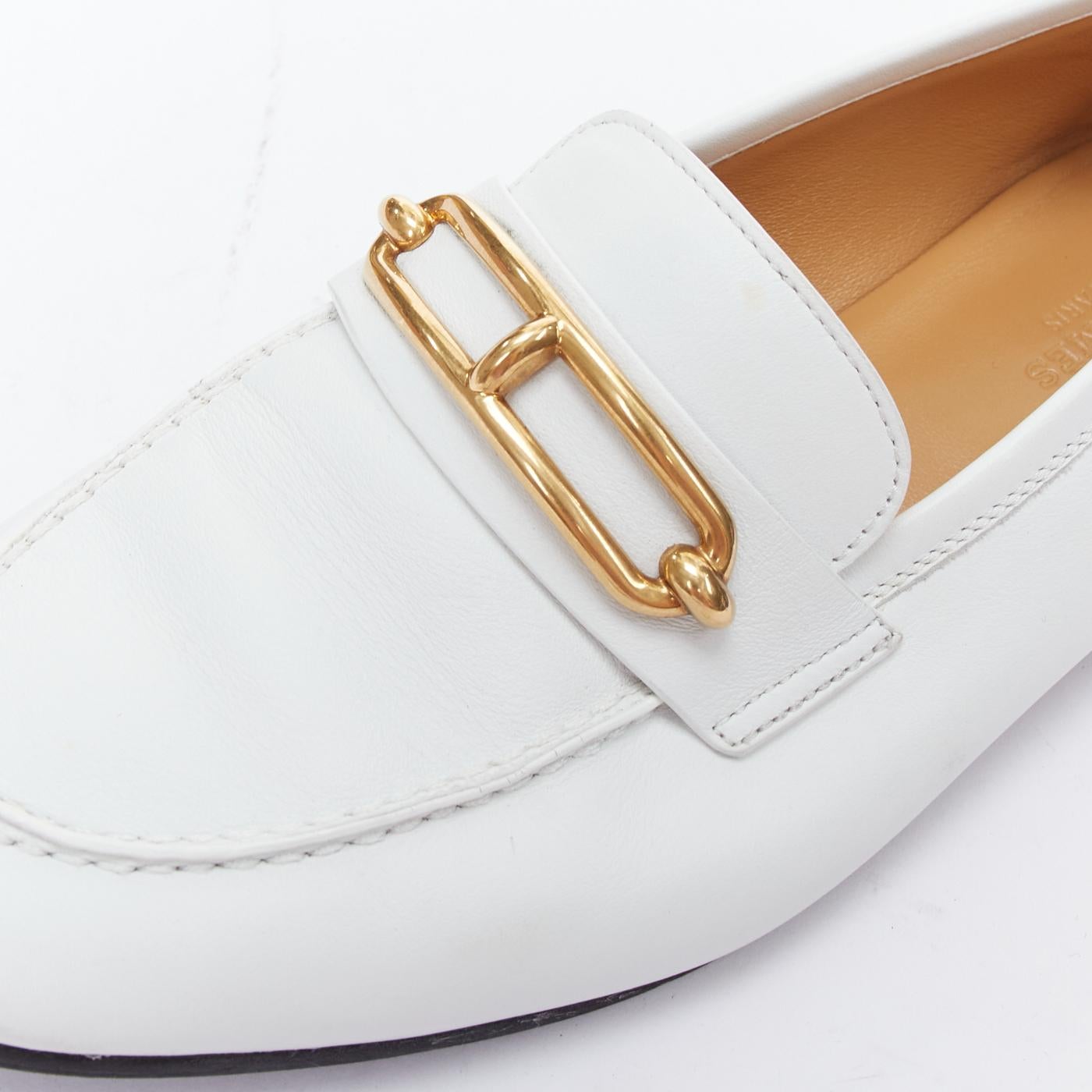 HERMES Colette white goat leather gold plated Roulis buckle loafers EU37 For Sale 2