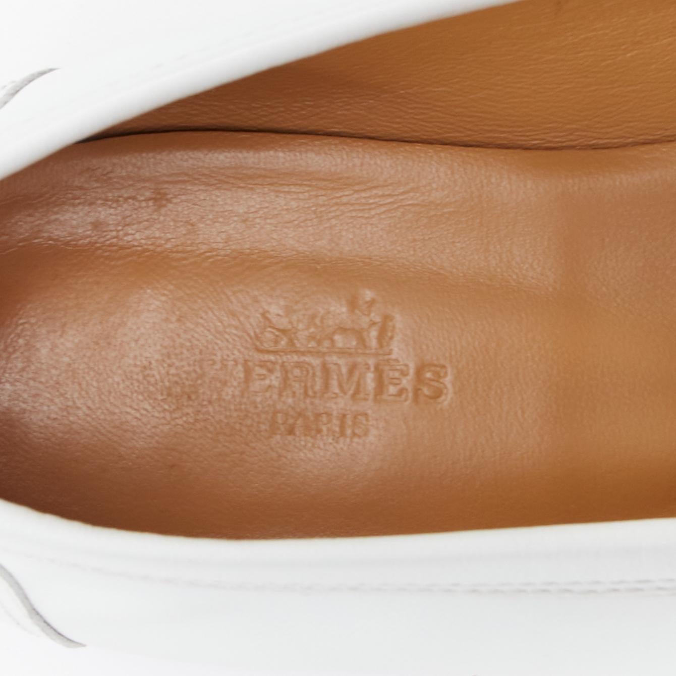 HERMES Colette white goat leather gold plated Roulis buckle loafers EU37 For Sale 4