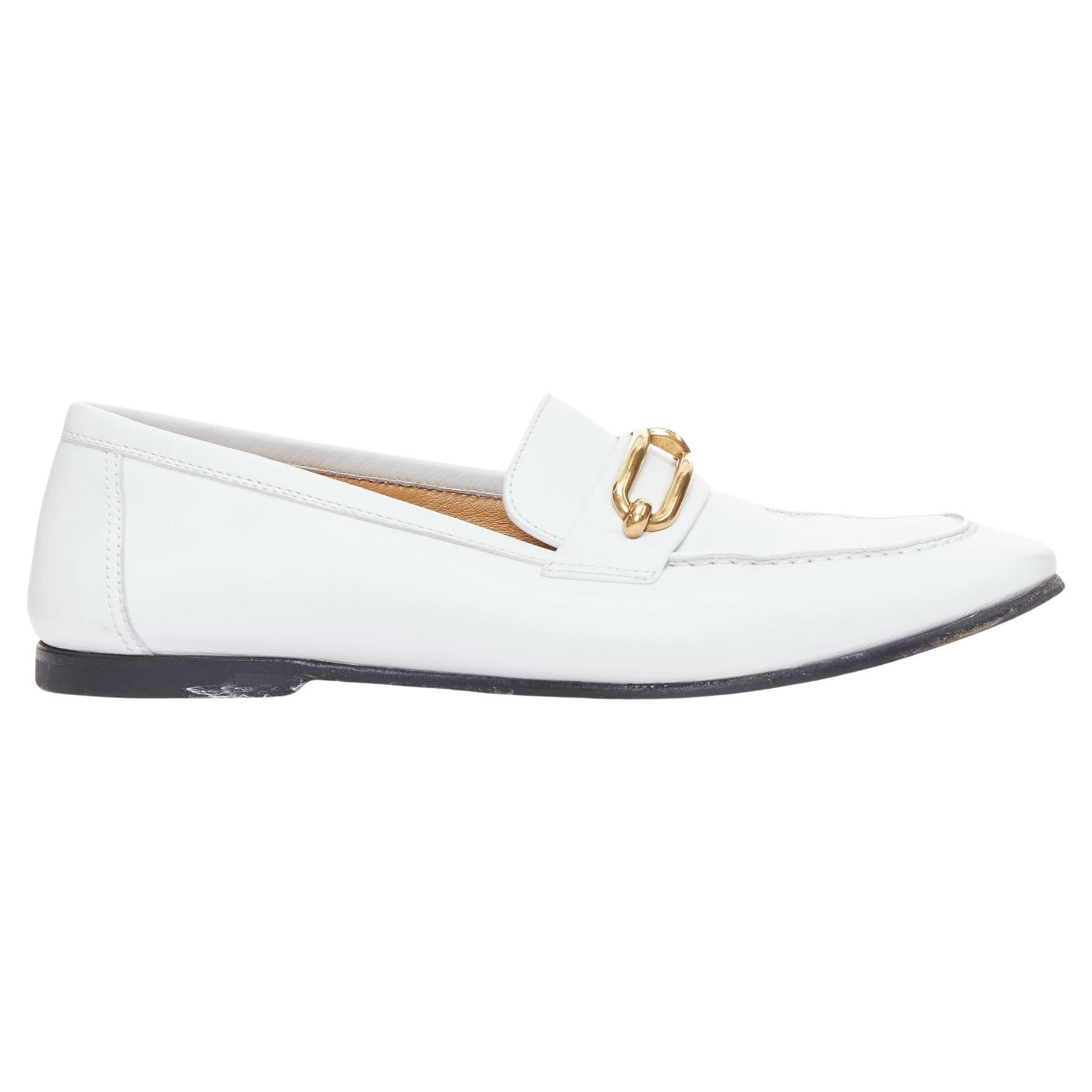 HERMES Colette white goat leather gold plated Roulis buckle loafers EU37 For Sale