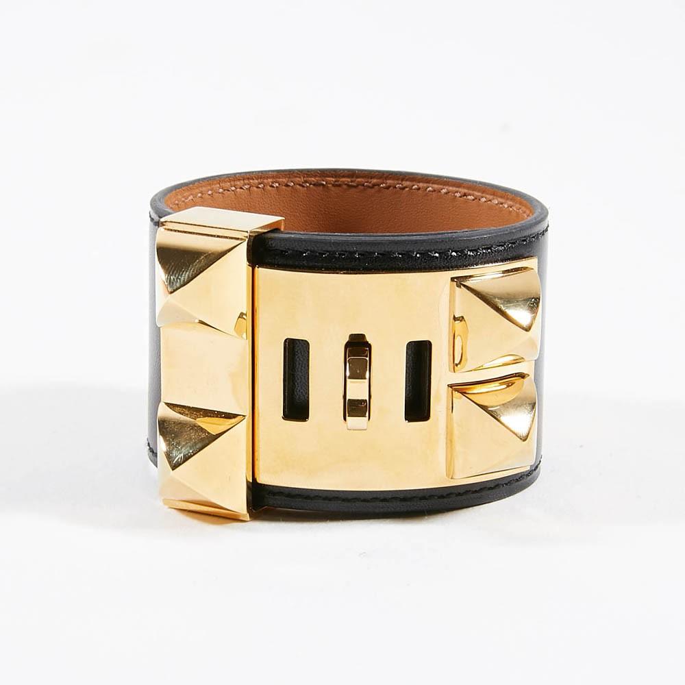 Women's Hermes Colier de Chien Black & Gold Cuff Bracelet