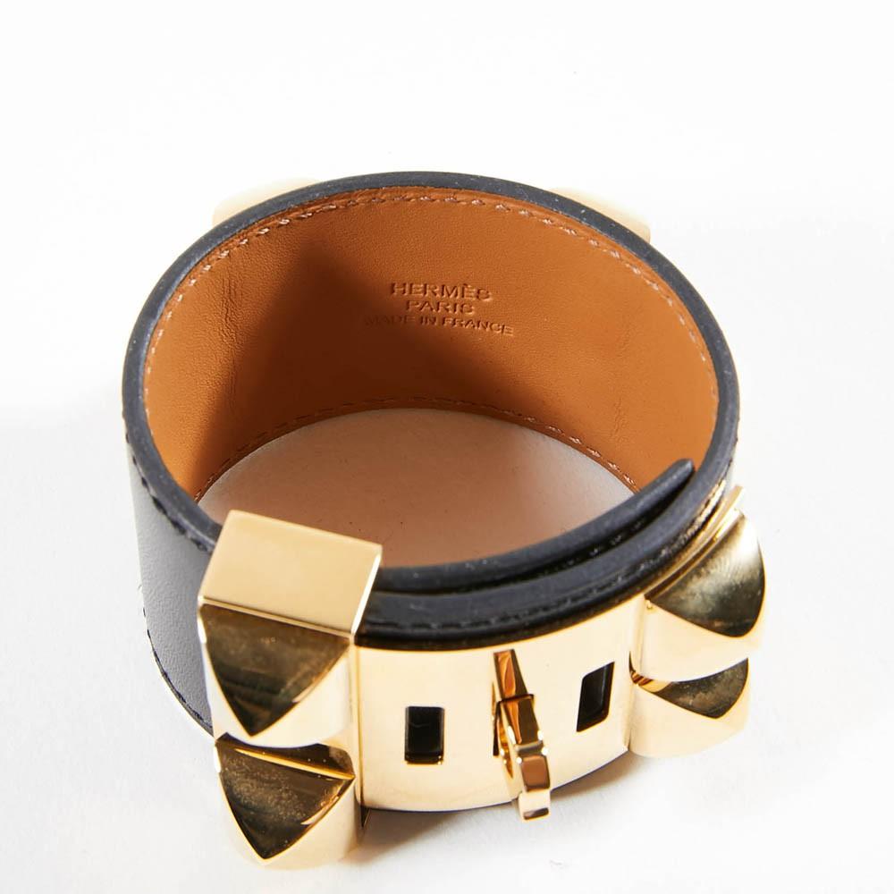 Hermes Colier de Chien Black & Gold Cuff Bracelet 1