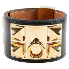 Bracelet manchette Hermès Colier de Chien noir et or