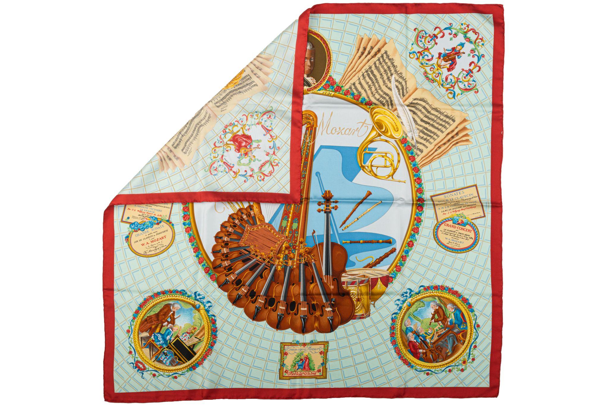 Hermes collectible Amadeus Mozart 100 % silk scarf. Hand rolled edges. No care tag.