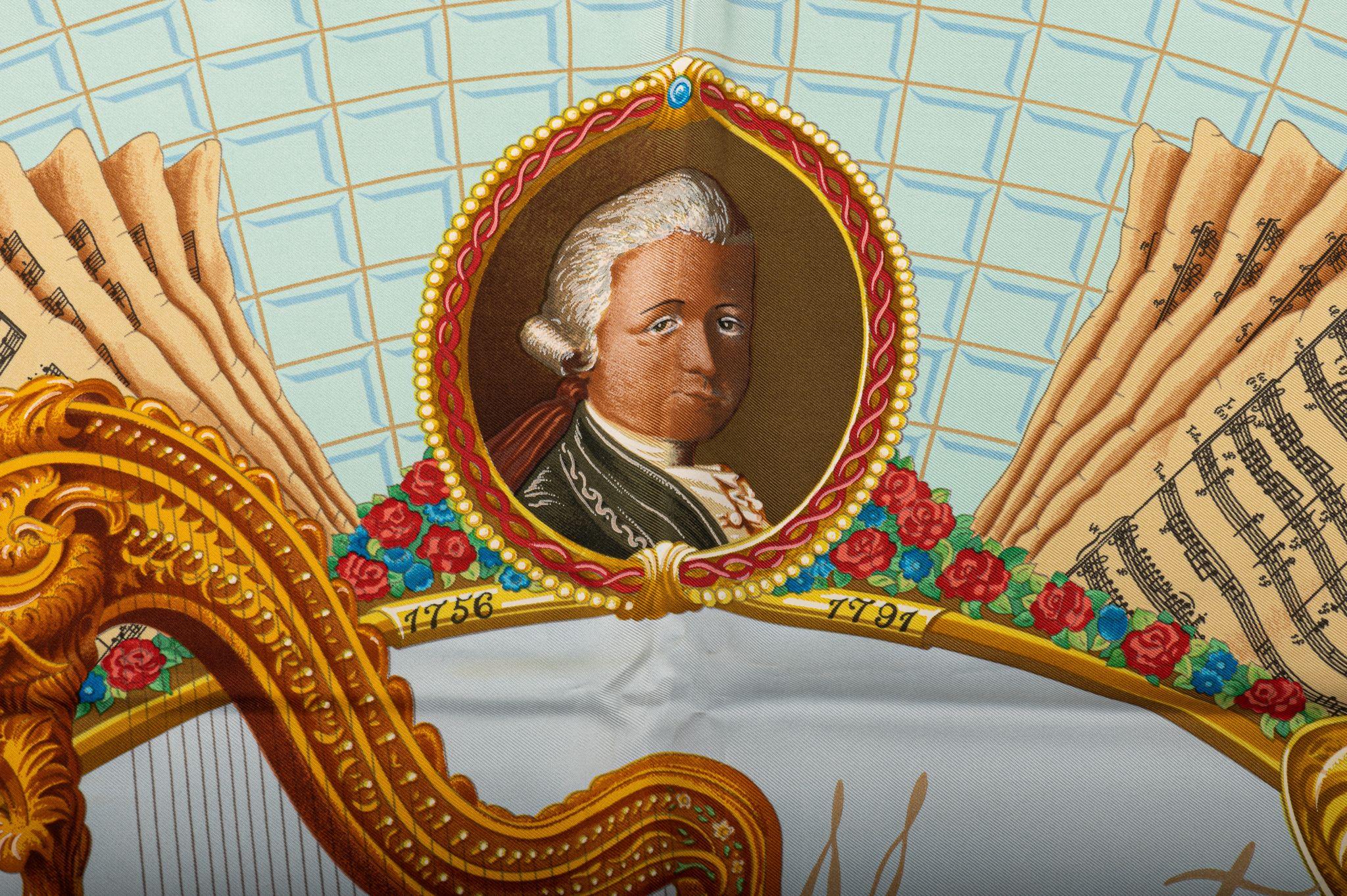 Beige Hermes Collectible Mozart Silk Scarf For Sale