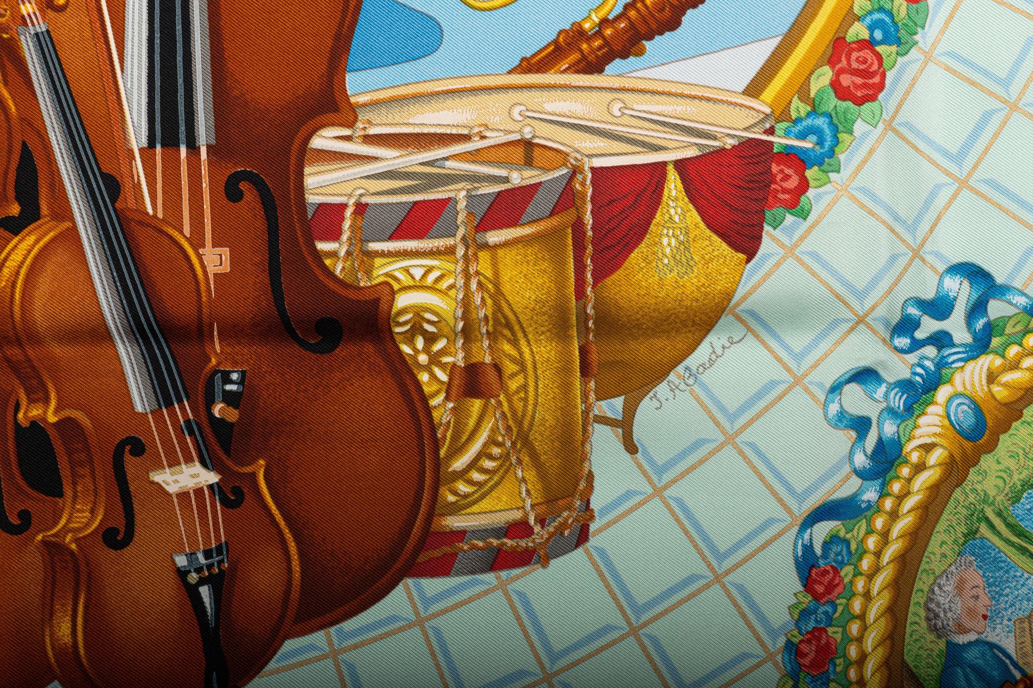 Hermes Collectible Mozart Silk Scarf In Excellent Condition For Sale In West Hollywood, CA