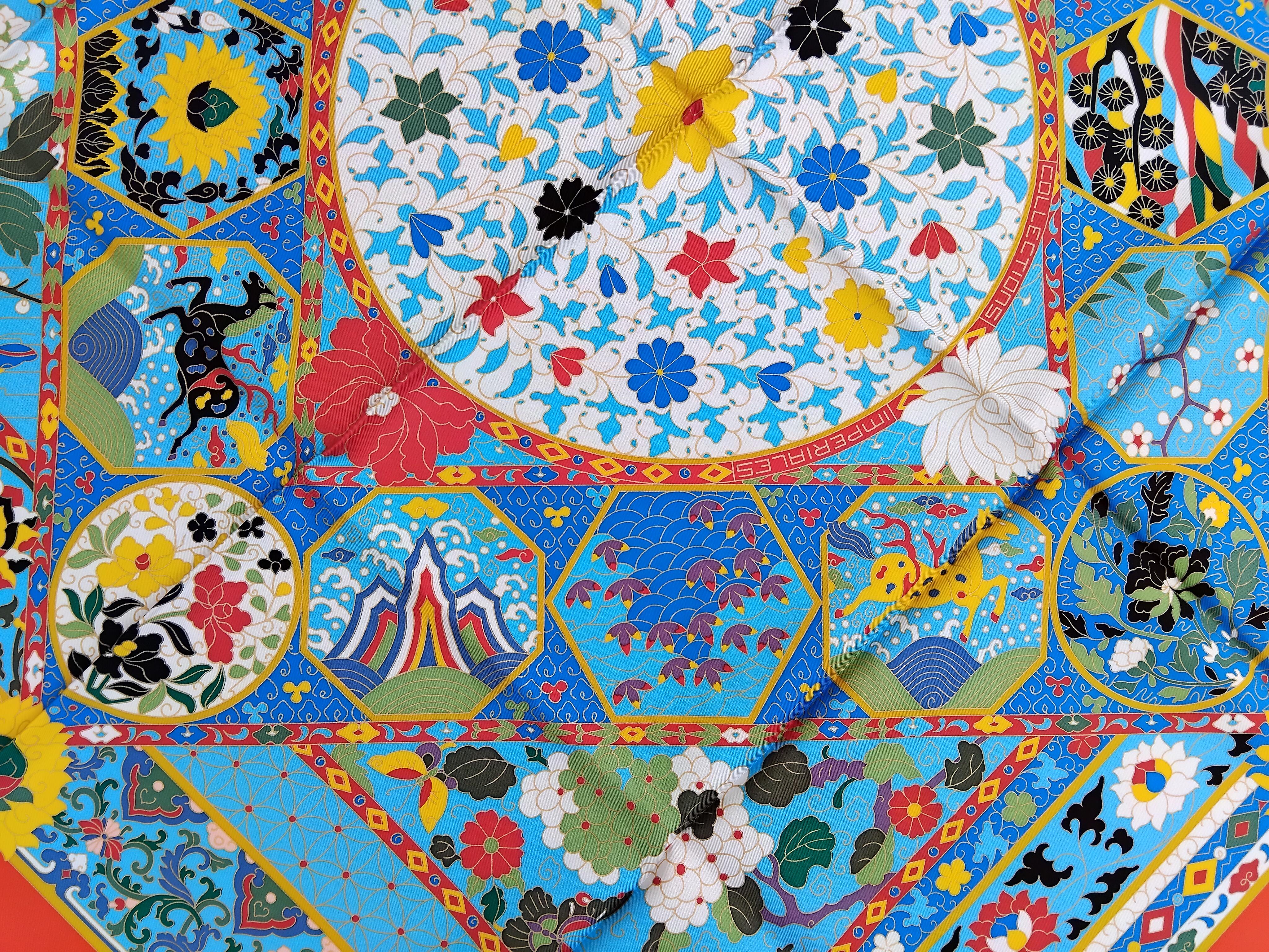 Hermès Collections Imperiales Foulard en soie Catherine Baschet Rouge Bleu Jaune en vente 7