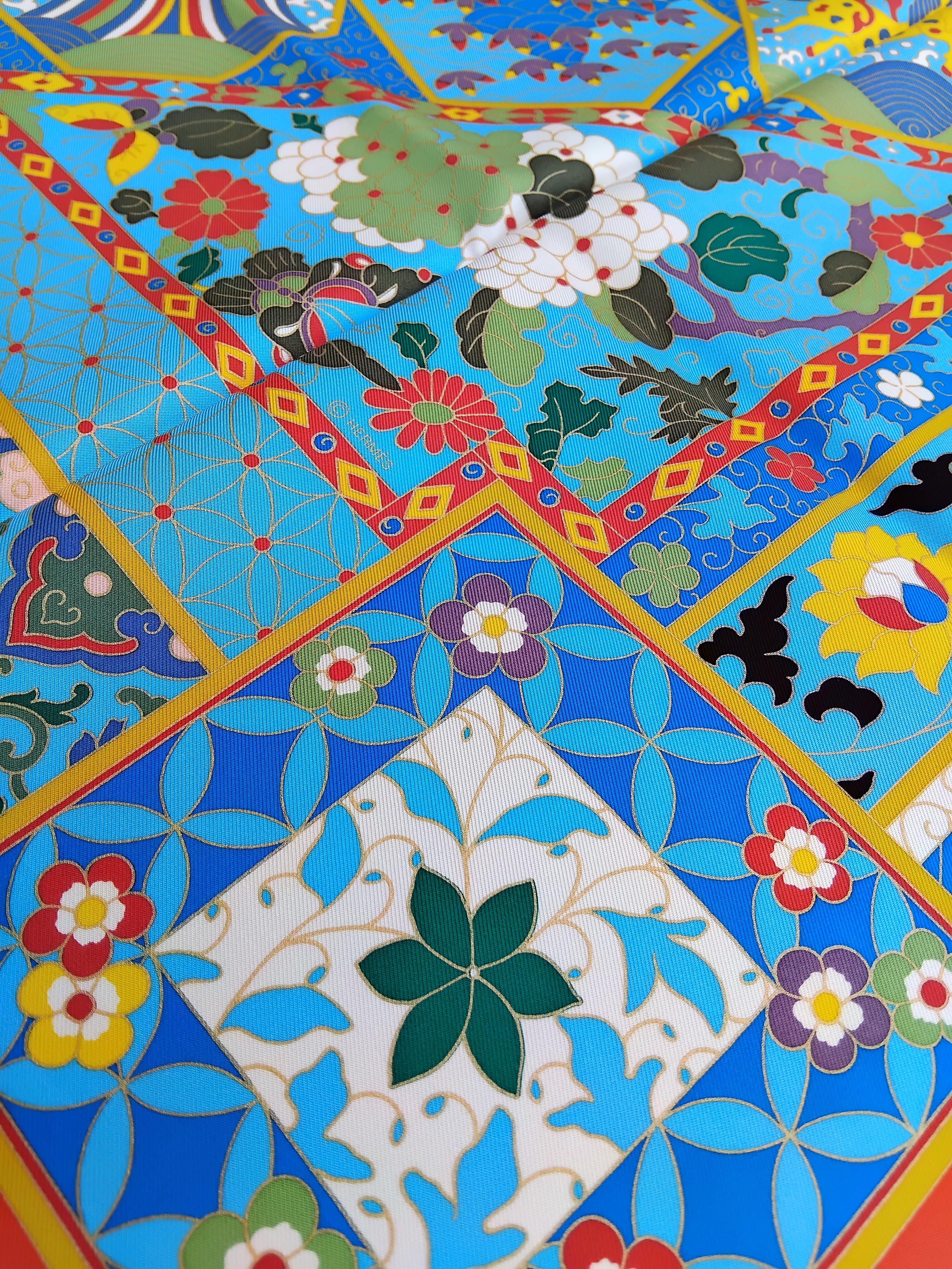 Hermès Collections Imperiales Foulard en soie Catherine Baschet Rouge Bleu Jaune en vente 8
