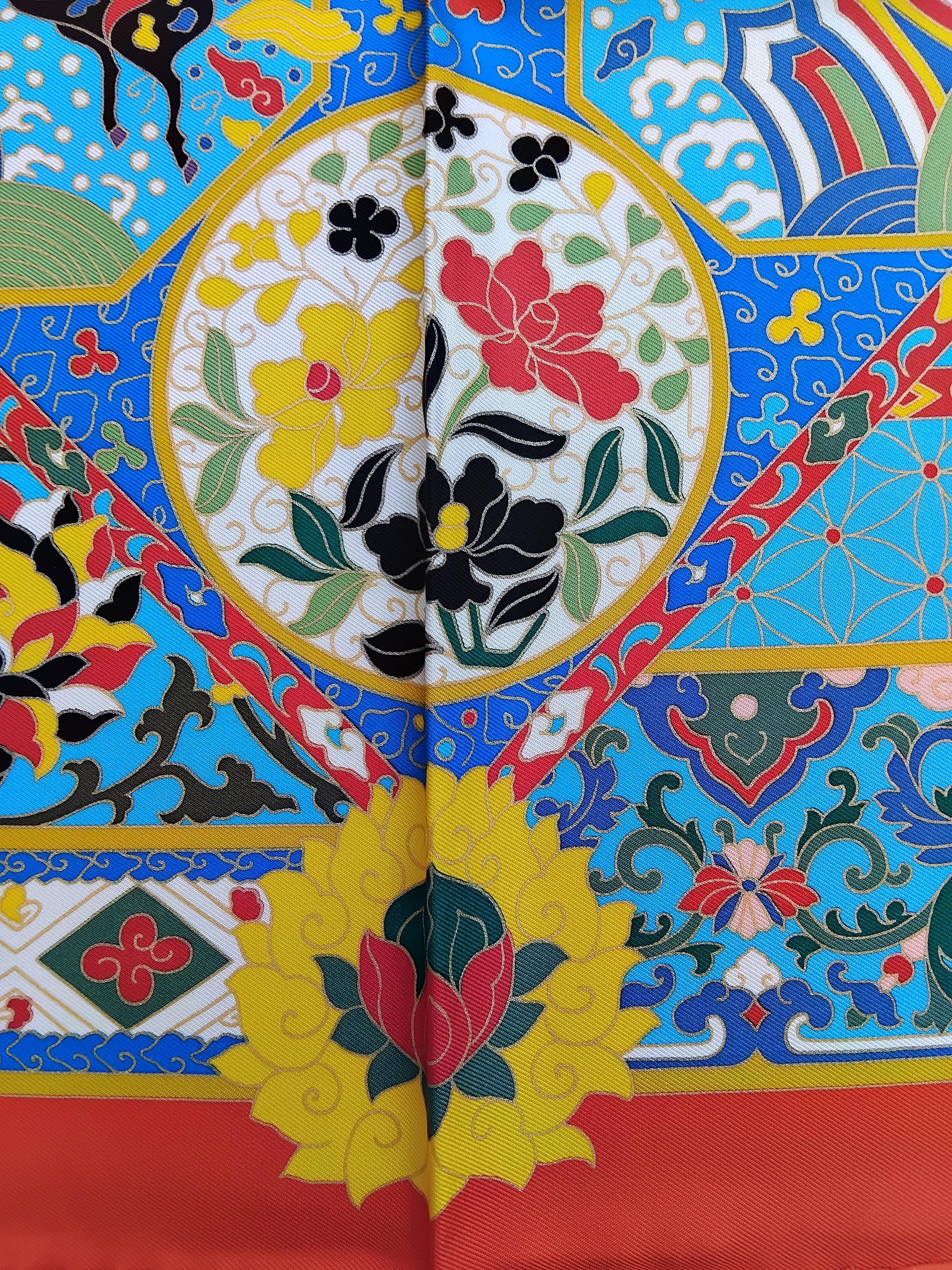 Hermès Collections Imperiales Foulard en soie Catherine Baschet Rouge Bleu Jaune en vente 10