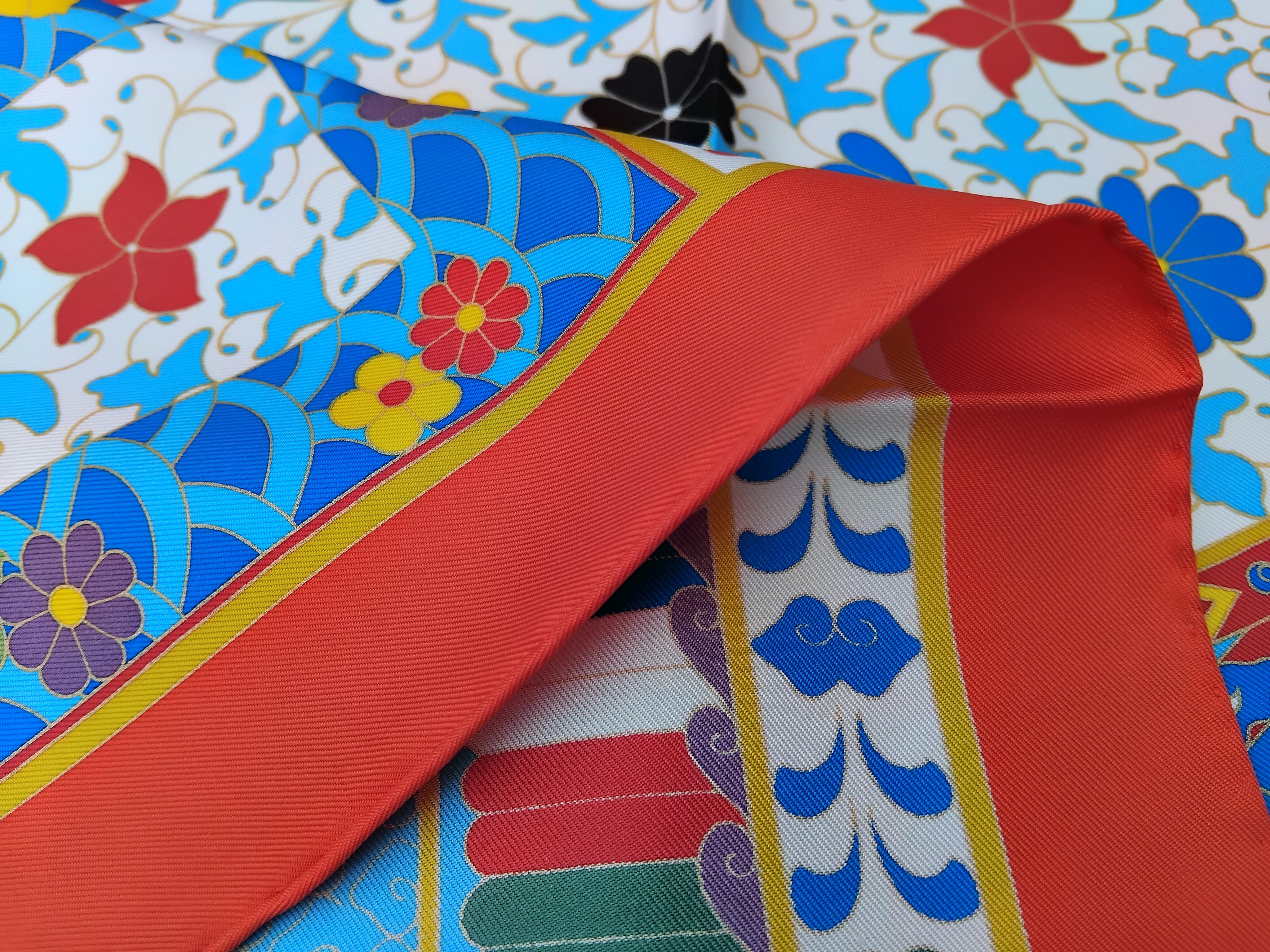 Hermès Collections Imperiales Foulard en soie Catherine Baschet Rouge Bleu Jaune en vente 14
