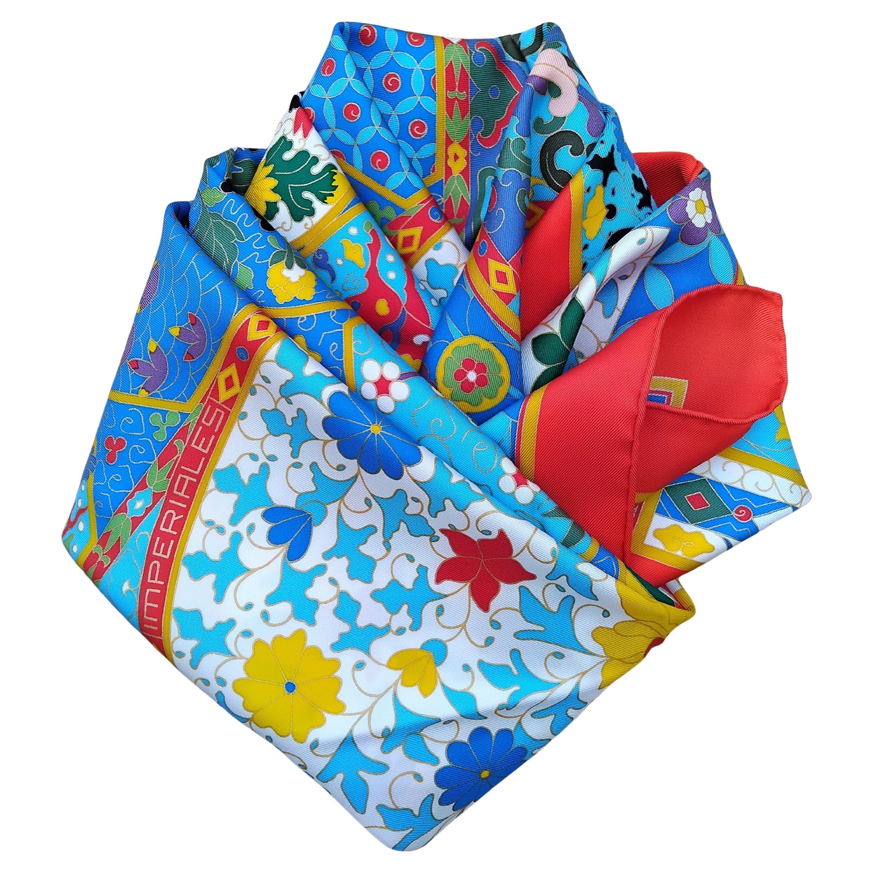 Hermès Collections Imperiales Foulard en soie Catherine Baschet Rouge Bleu Jaune en vente 17