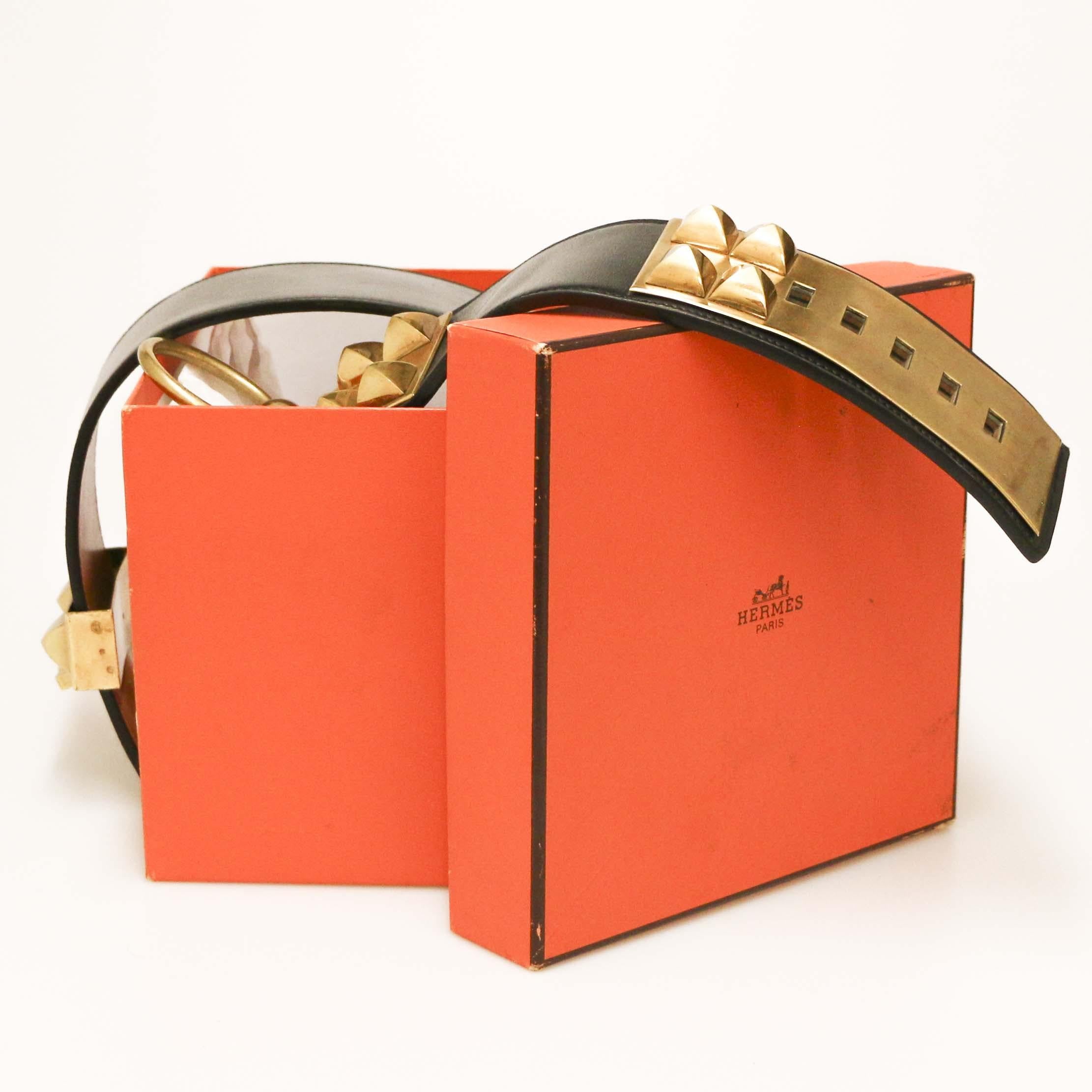 HERMES Collector CDC Large belt in black box leather In Good Condition In Paris, FR